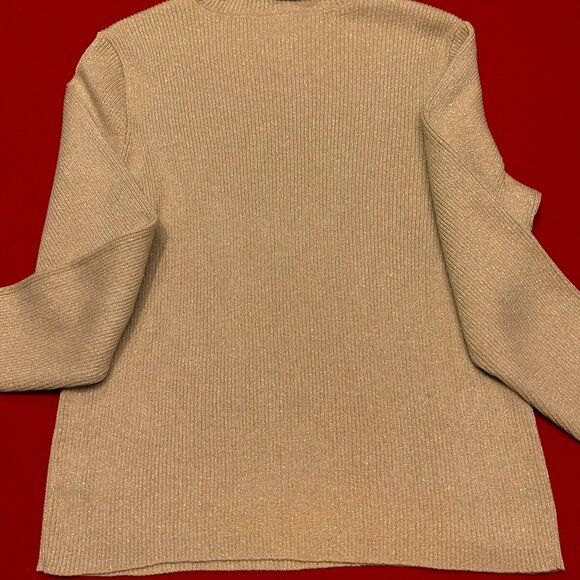 Lauren by Ralph Lauren Gold Metallic Ribbed Turtleneck Sweater – XL - Picture 4 of 5